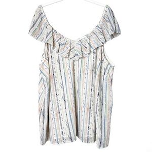 Skies Are Blue ruffle boho top 2X stripe blouse shirt sleeveless‎ white spring